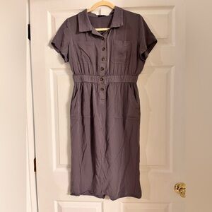 Emerson Lang blue gray button front chest‎ pockets short sleeve women’s dress m